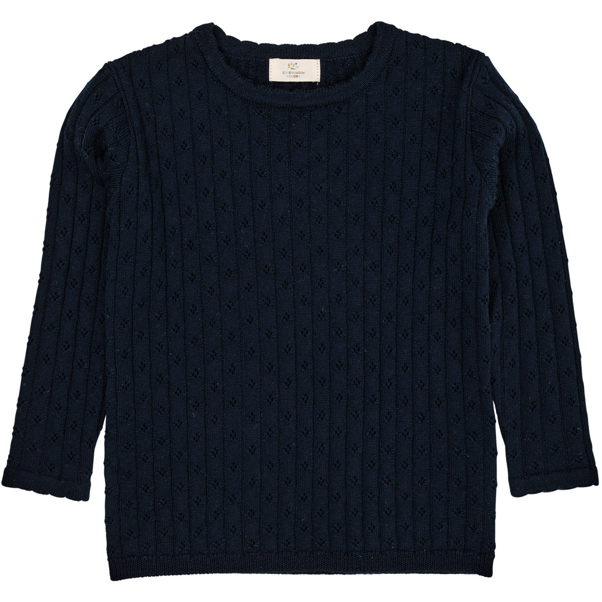 COPENHAGEN COLORS Navy Merino Classic Pointelle Blouse