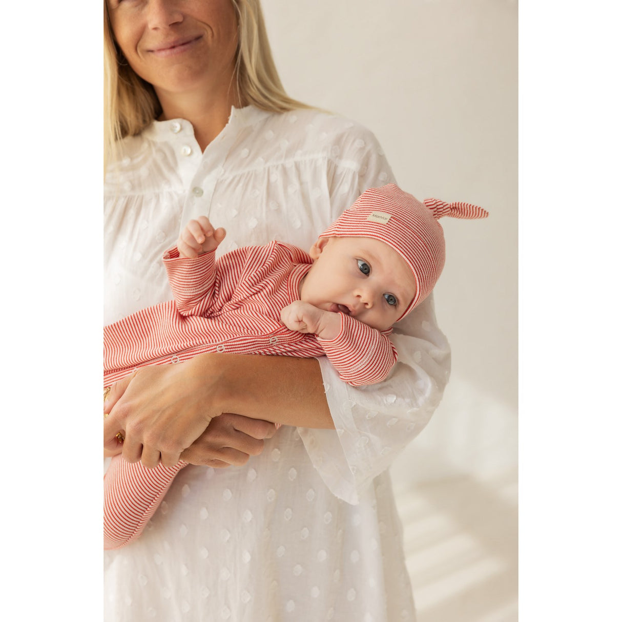 MarMar New Born Modal Fine Rib Red Stripe Aiki Hat