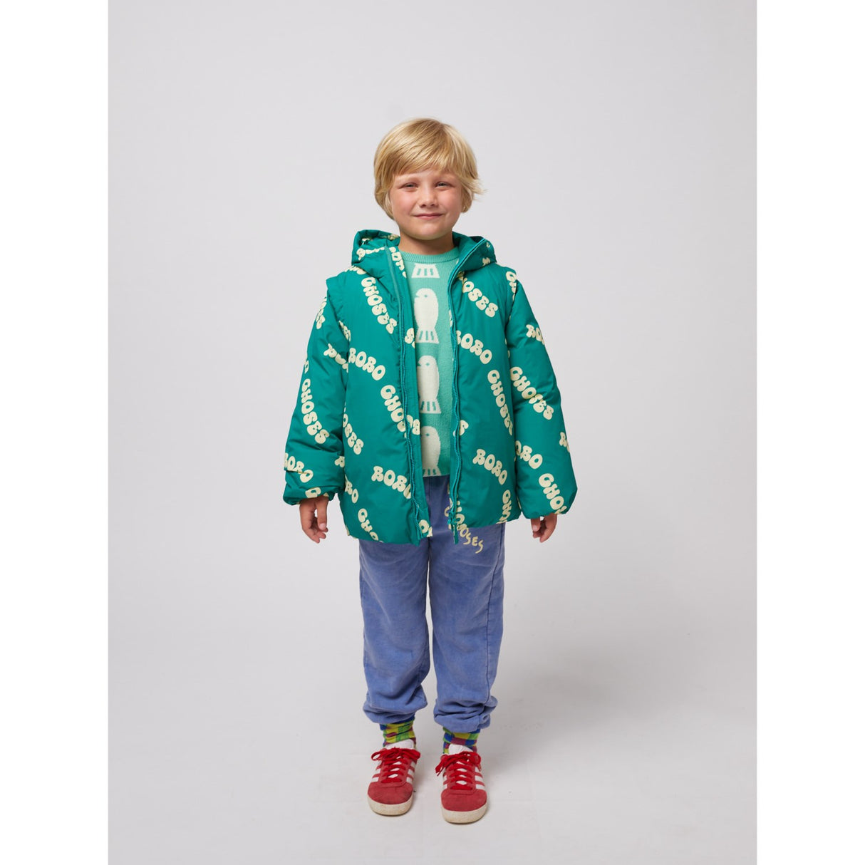 Bobo Choses Green Wavy Bobo Choses All Over Light Padded Anorak