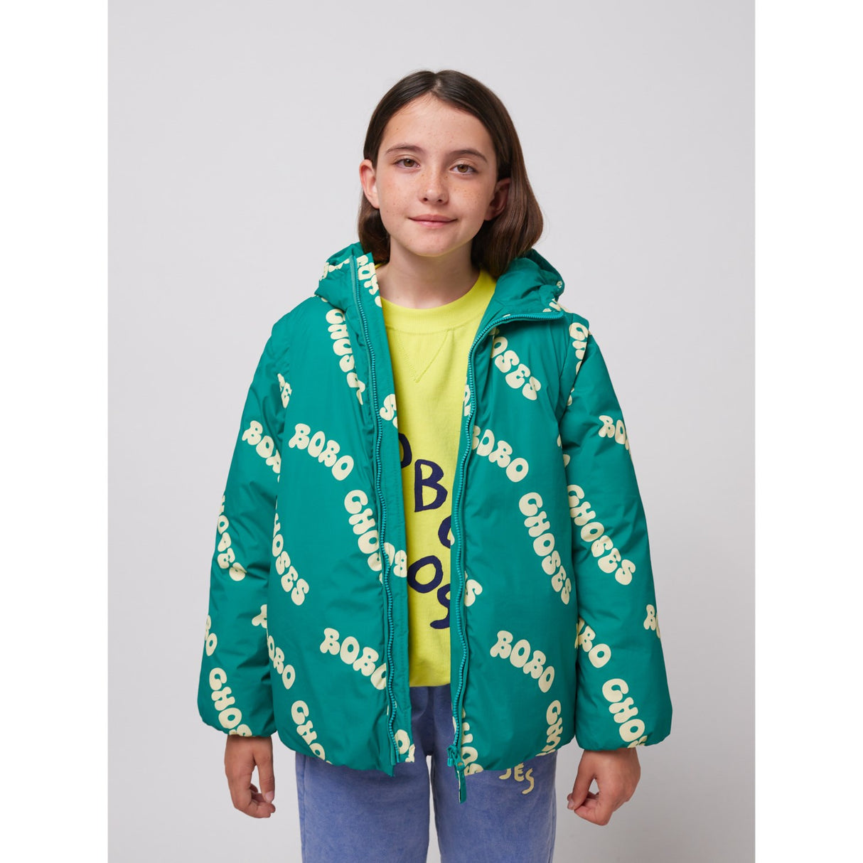 Bobo Choses Green Wavy Bobo Choses All Over Light Padded Anorak