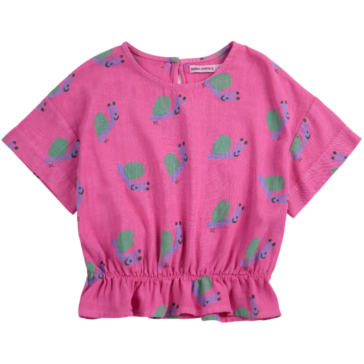 Bobo Choses Fuchsia Funny Snail All Over Woven Blouse