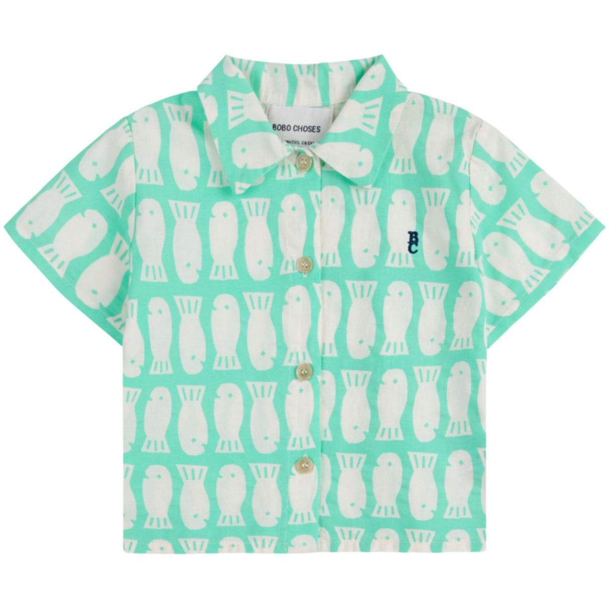 Bobo Choses Light Green Lucky Fish All Over Woven Shirt