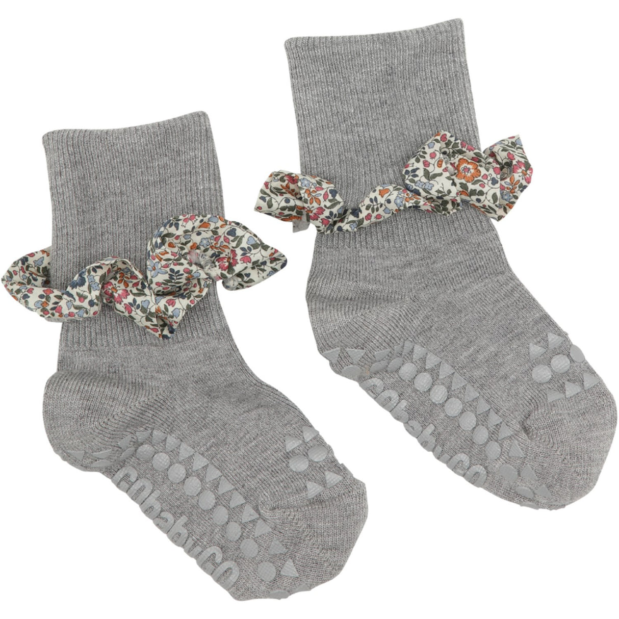 Gobabygo Grey Melange / Katie And Millie Orange Non-slip Socks Bamboo / Liberty