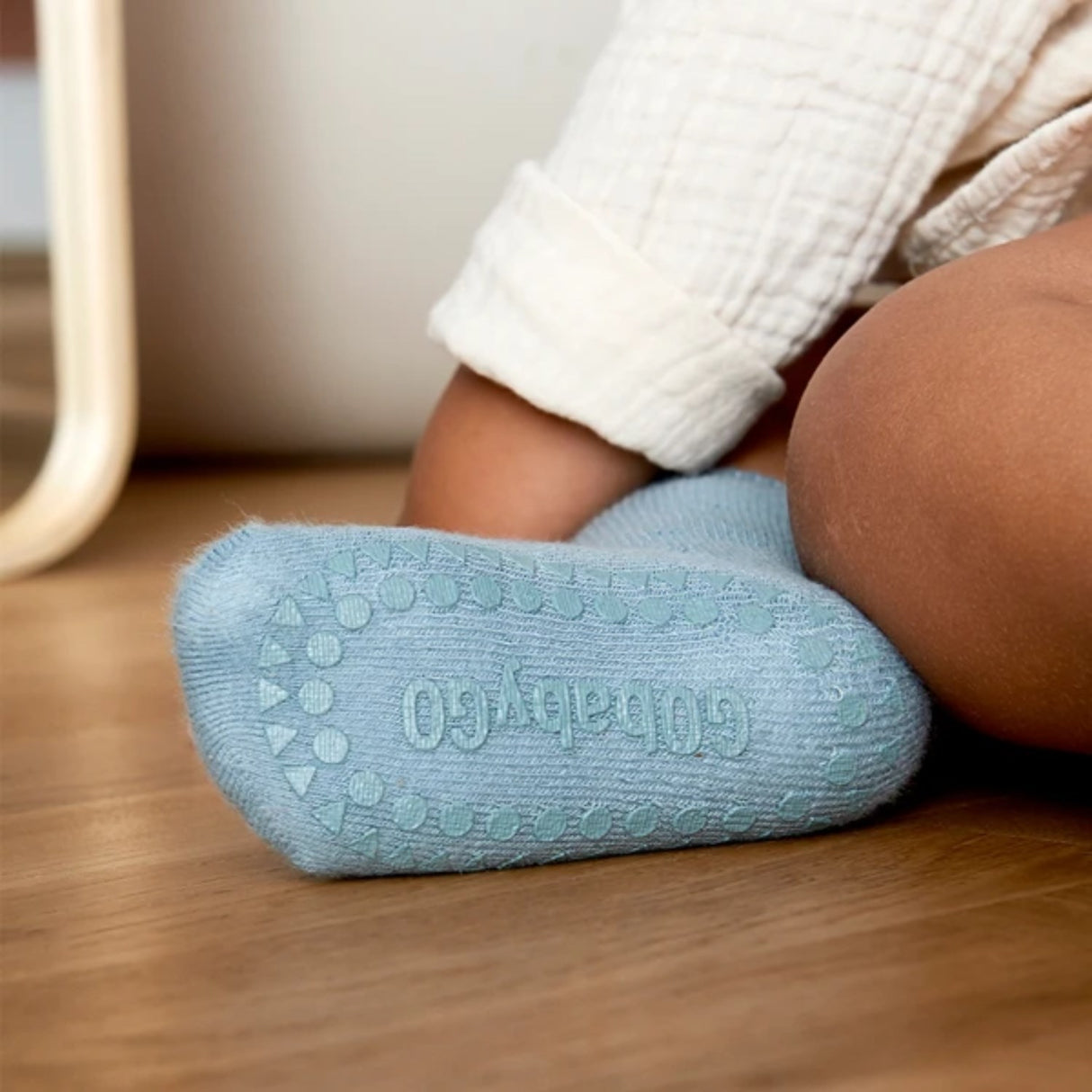Gobabygo Dusty Blue Non Slip Socks Organic Cotton