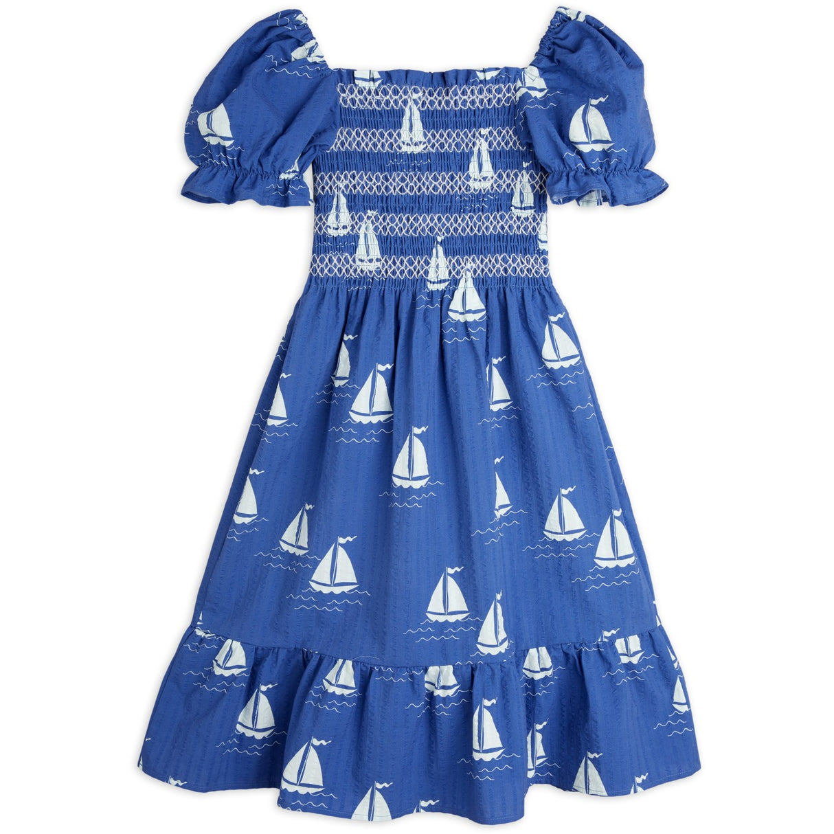 Mini Rodini Blue Sailing Boats AOP Woven Smock Dress