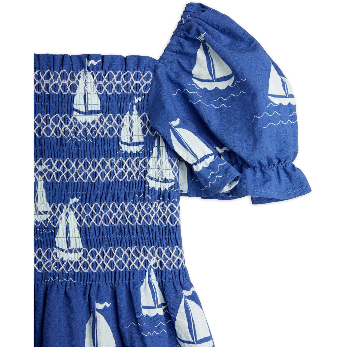 Mini Rodini Blue Sailing Boats AOP Woven Smock Dress