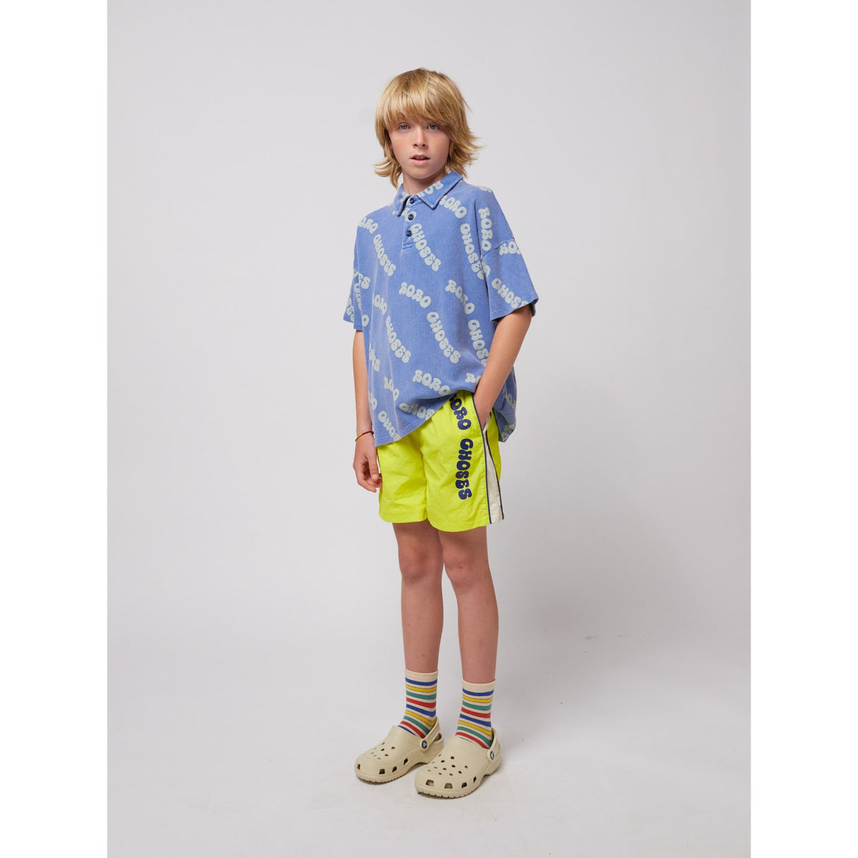 Bobo Choses Blue Wavy Bobo Choses All Over Waffle Polo Shirt