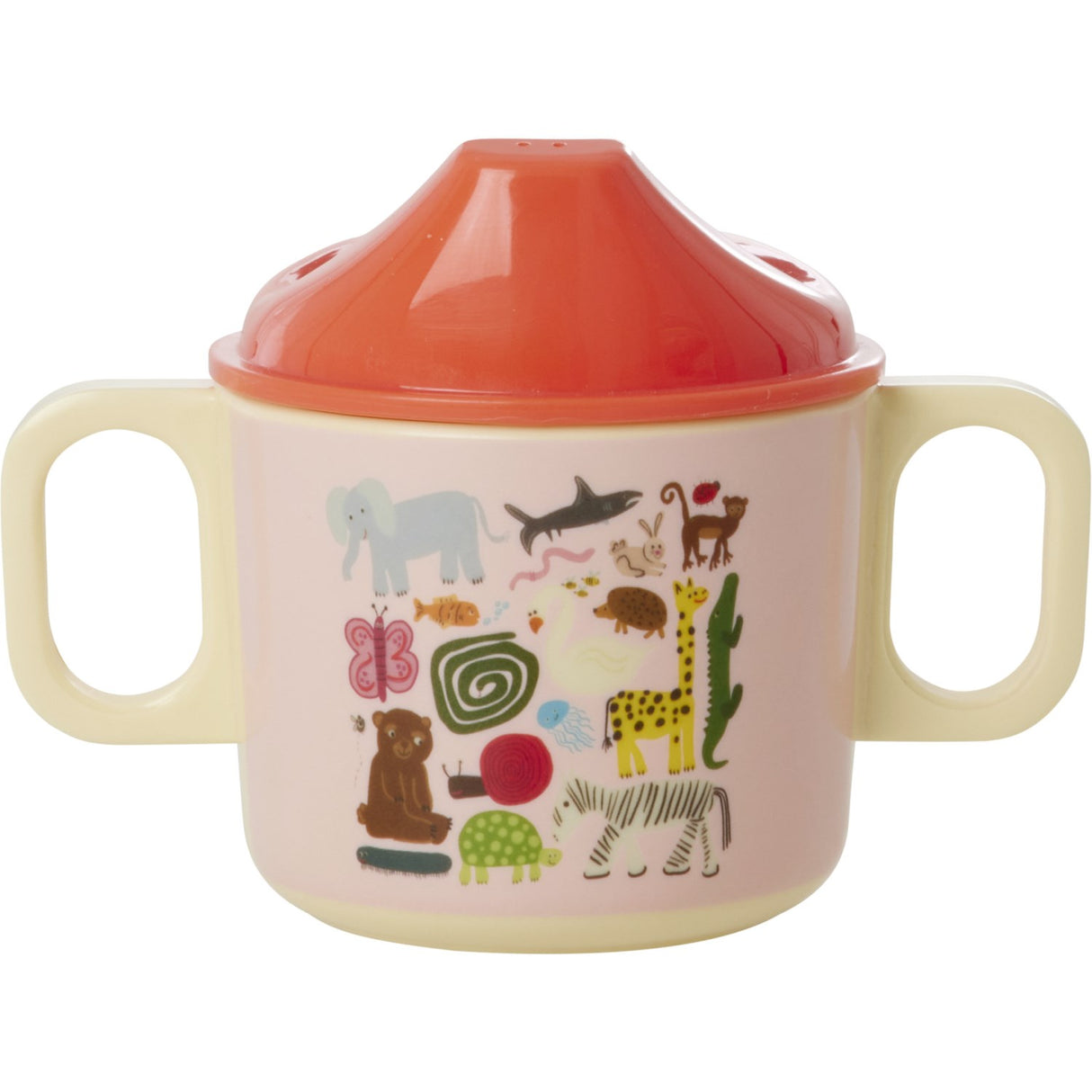 Rice Melamine 2 Handle Baby Cup With Wildlife Print - Pink - 250 Ml
