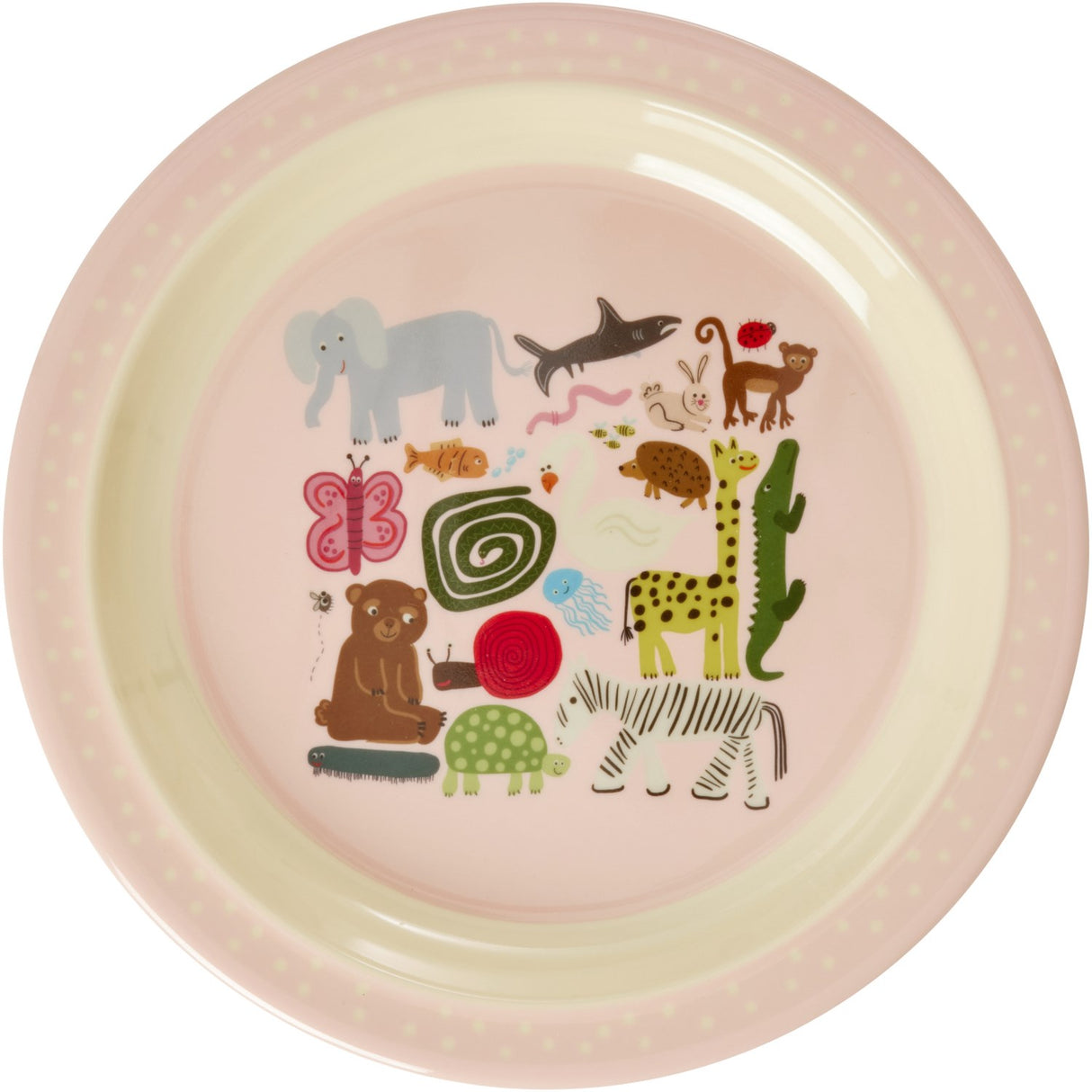 Rice Melamine Kids Lunch Plate With Wildlife Print - Pink
