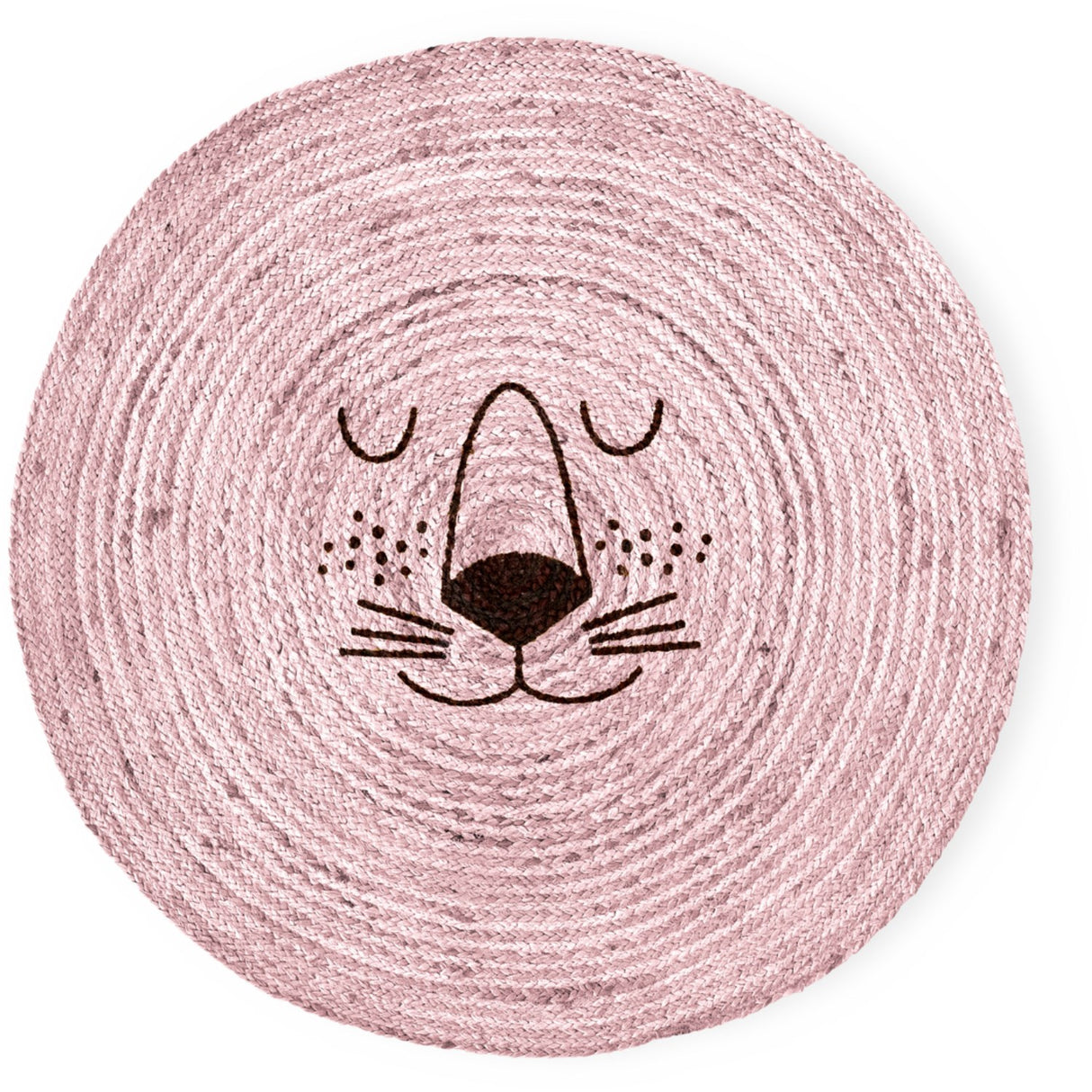 Rice Jute Floor Mate With Lion Face In Soft Pink