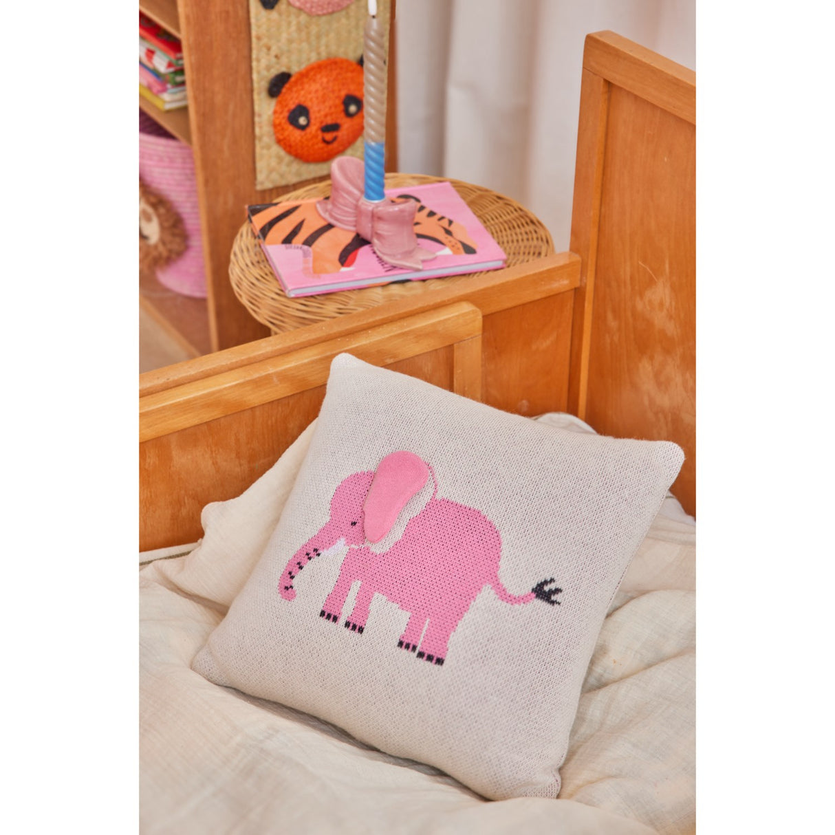 Rice Kids Elephant Cushion With 3D Details And Filler - Pink - Small