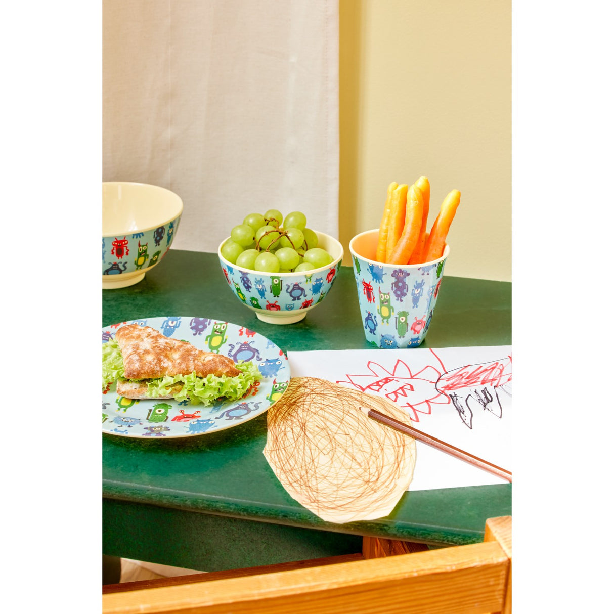 Rice Melamine Round Side Plates With Monsters Print