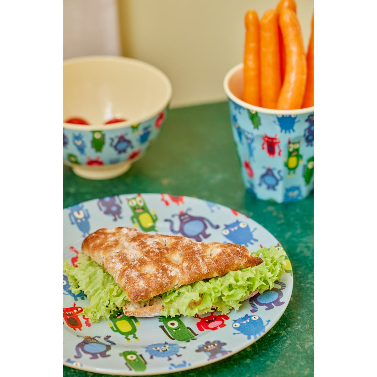 Rice Melamine Round Side Plates With Monsters Print