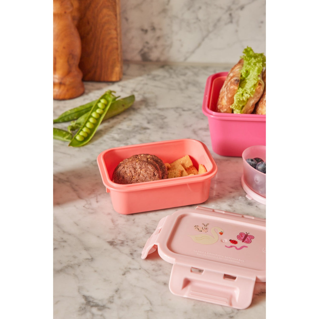 Rice Lunchbox With Airtight Lid And Wildlife Print - Pink - Small