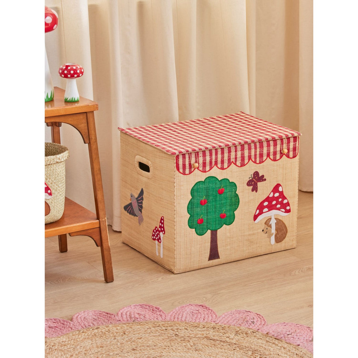 Rice Raffia Storage Box With Happy Forest Theme - Extra Large - Foldable