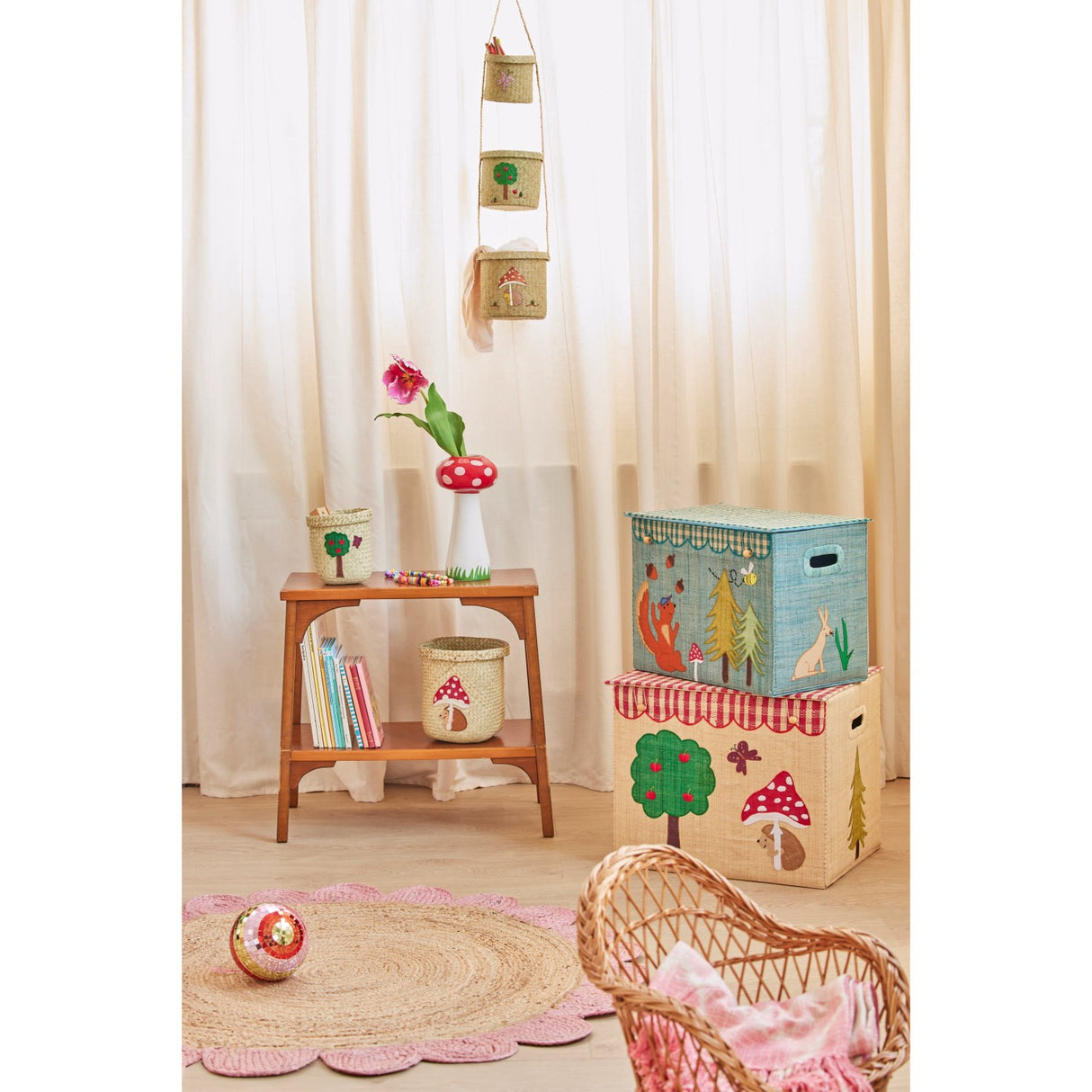 Rice Raffia Storage Box With Happy Forest Theme - Extra Large - Foldable