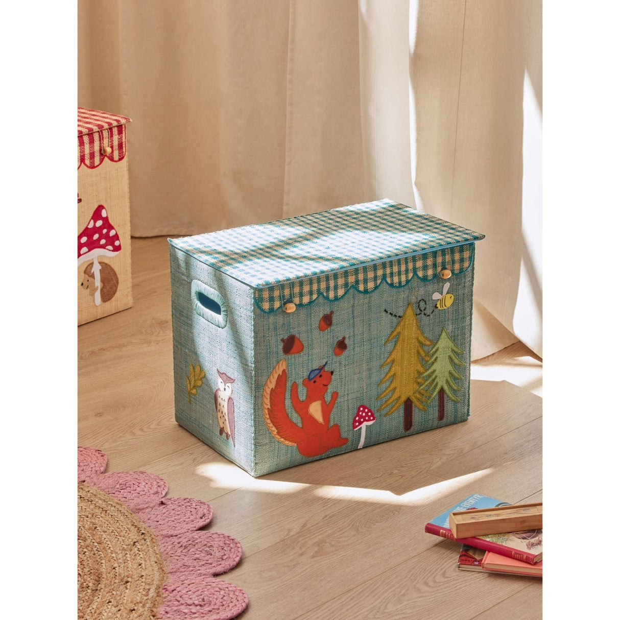 Rice Raffia Storage Box With Happy Forest Theme - Large - Foldable