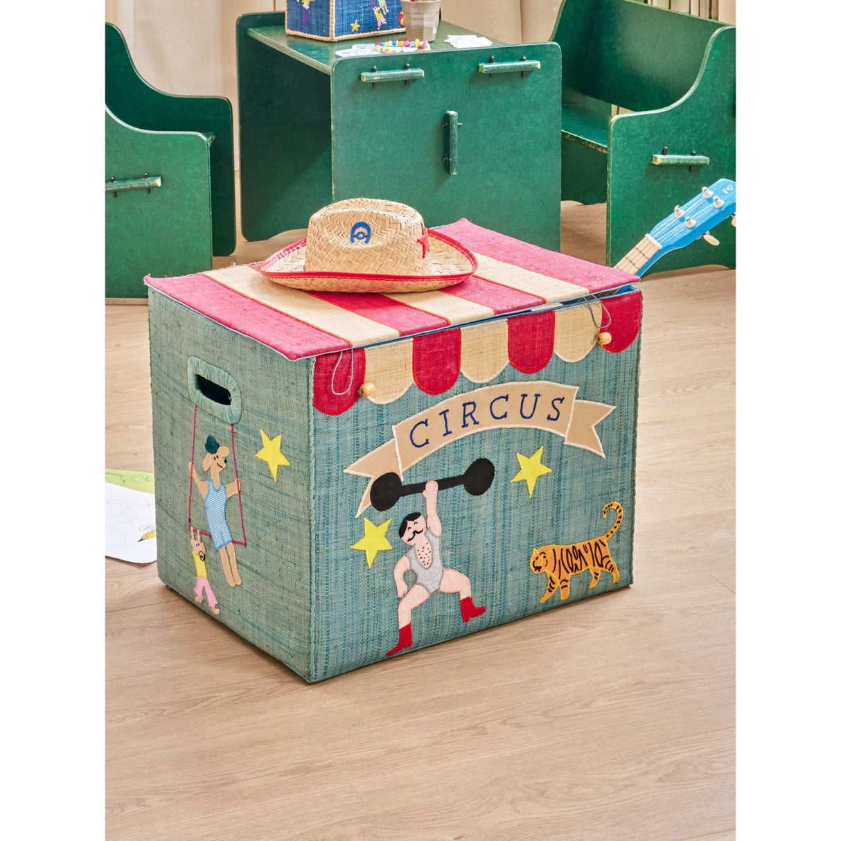 Rice Raffia Storage Box With Circus Theme - Extra Large - Foldable