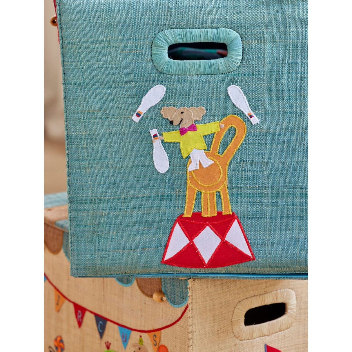 Rice Raffia Storage Box With Circus Theme - Extra Large - Foldable