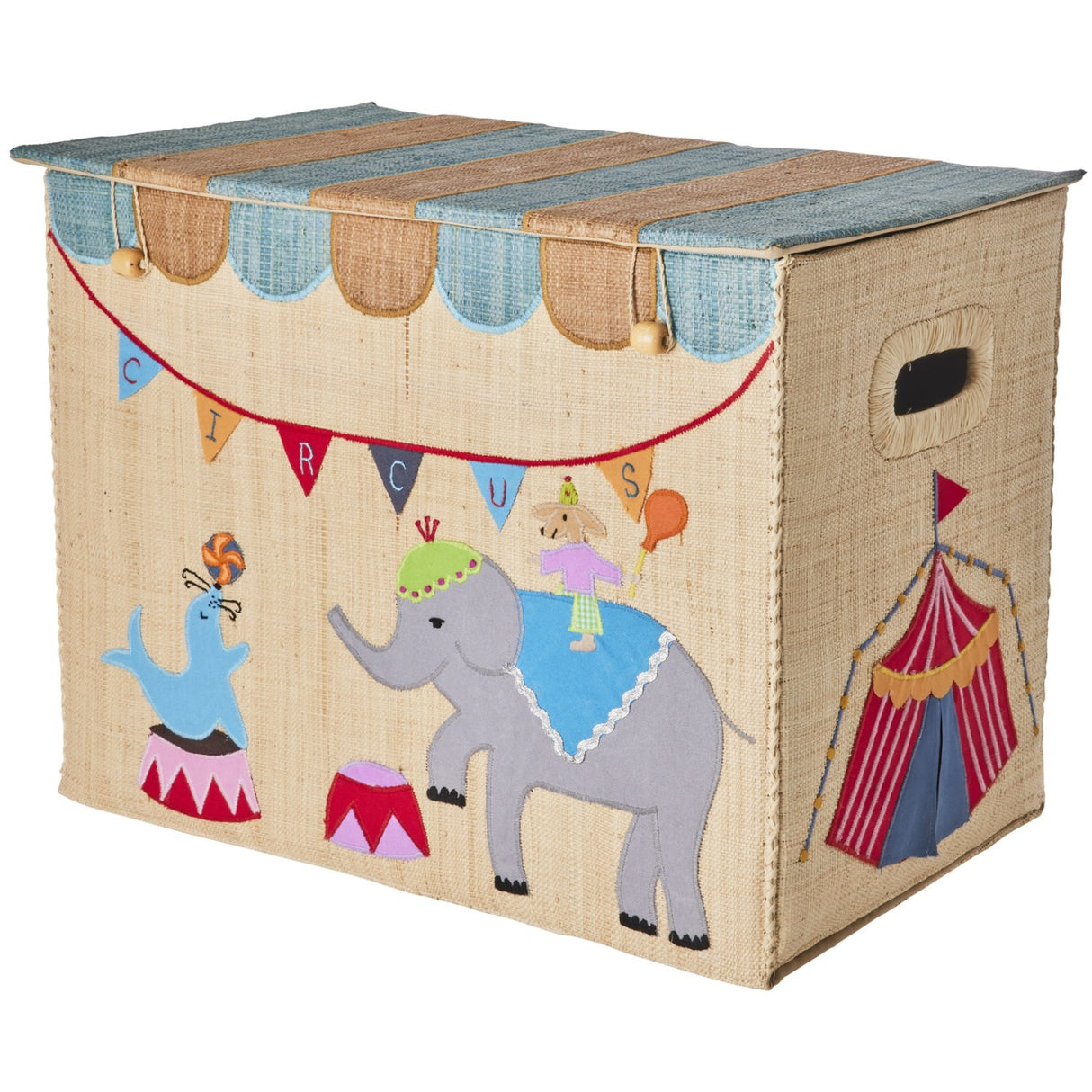 Rice Raffia Storage Box With Circus Theme - Large - Foldable