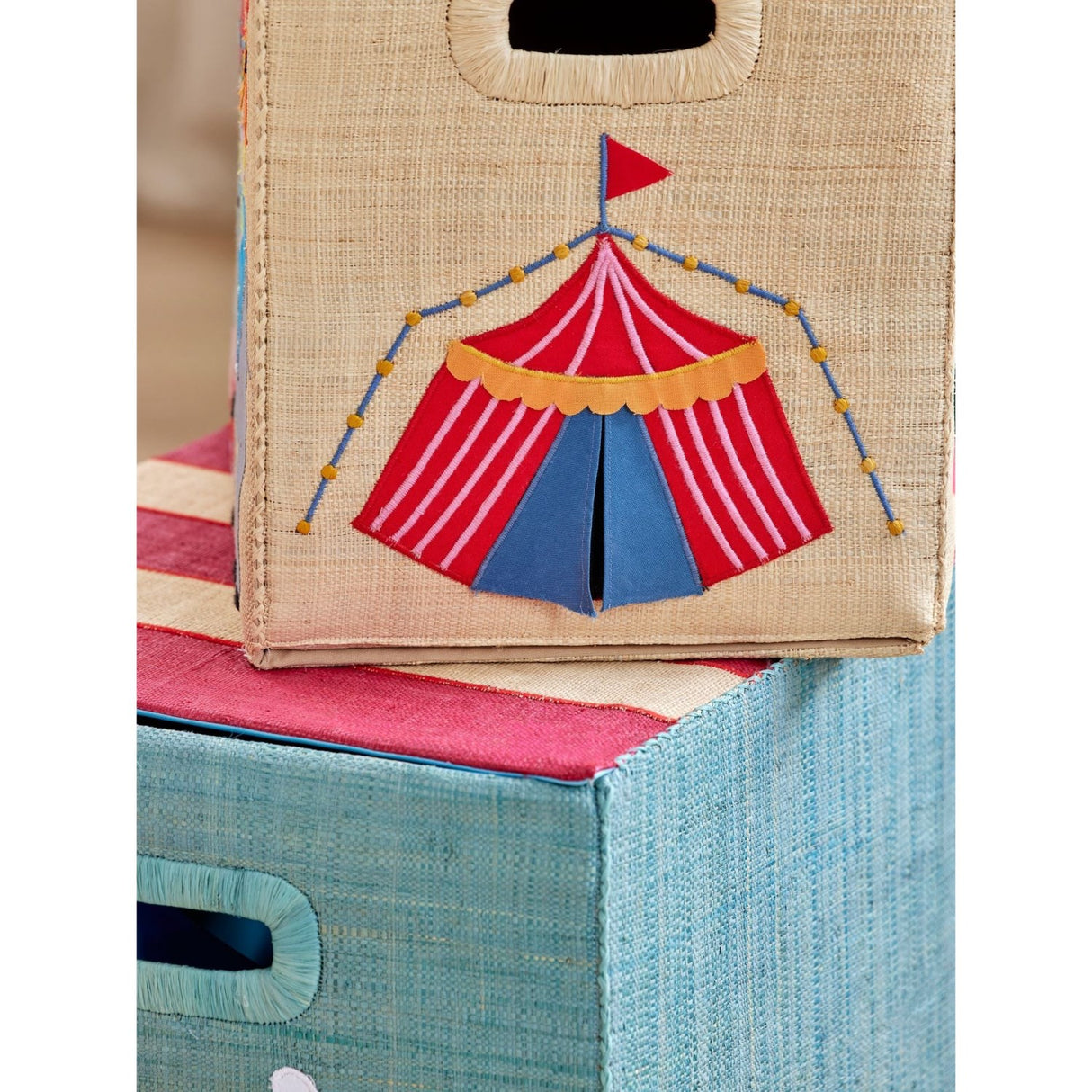 Rice Raffia Storage Box With Circus Theme - Large - Foldable