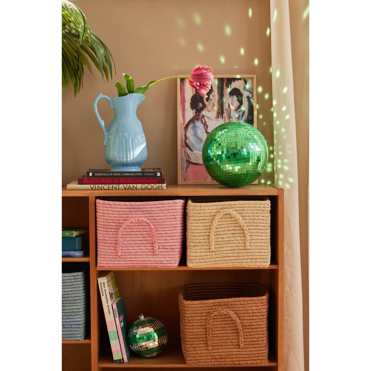 Rice Raffia Square Basket With Raffia Handles - Nature