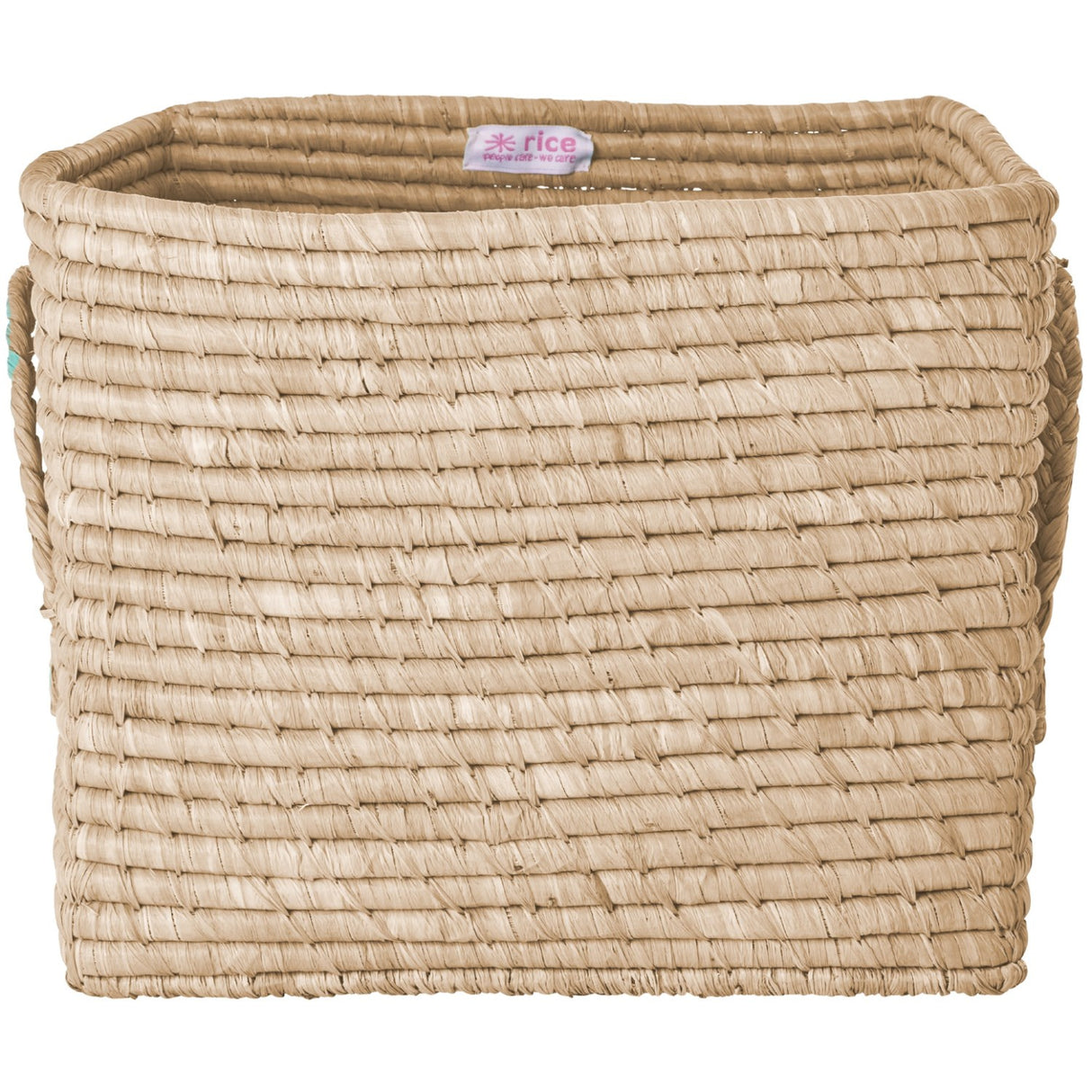 Rice Raffia Square Basket With Raffia Handles - Nature