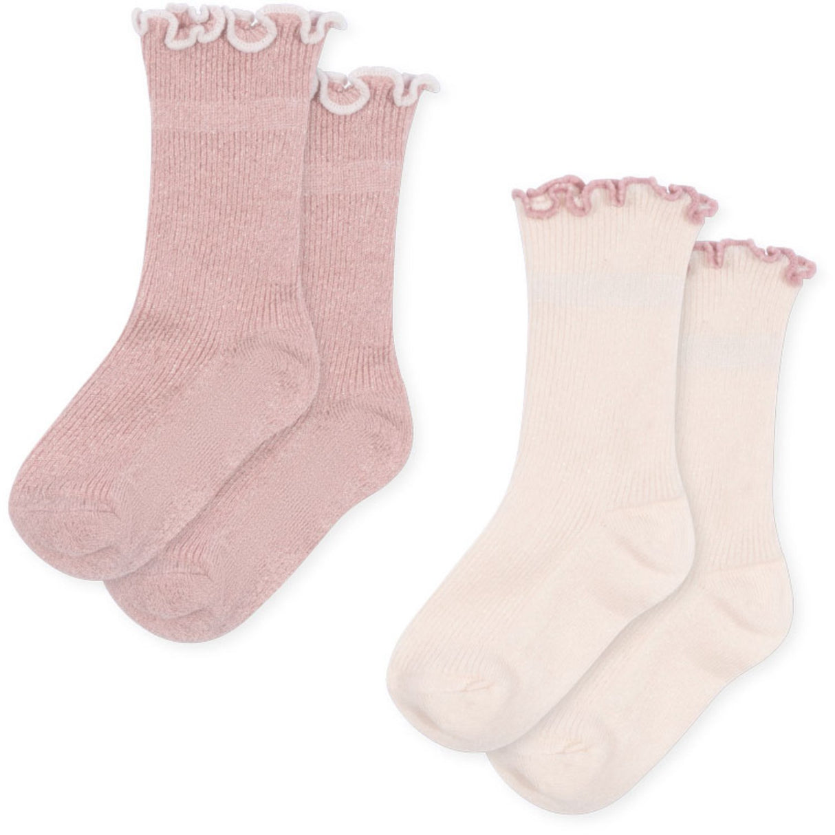 Konges Sløjd Rose/Off White 2 Pack Rib Frill Socks