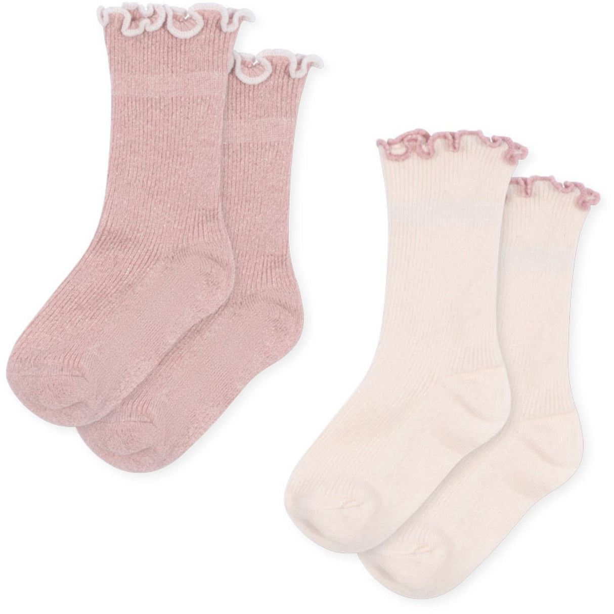Konges Sløjd Rose/Off White 2 Pack Rib Frill Socks