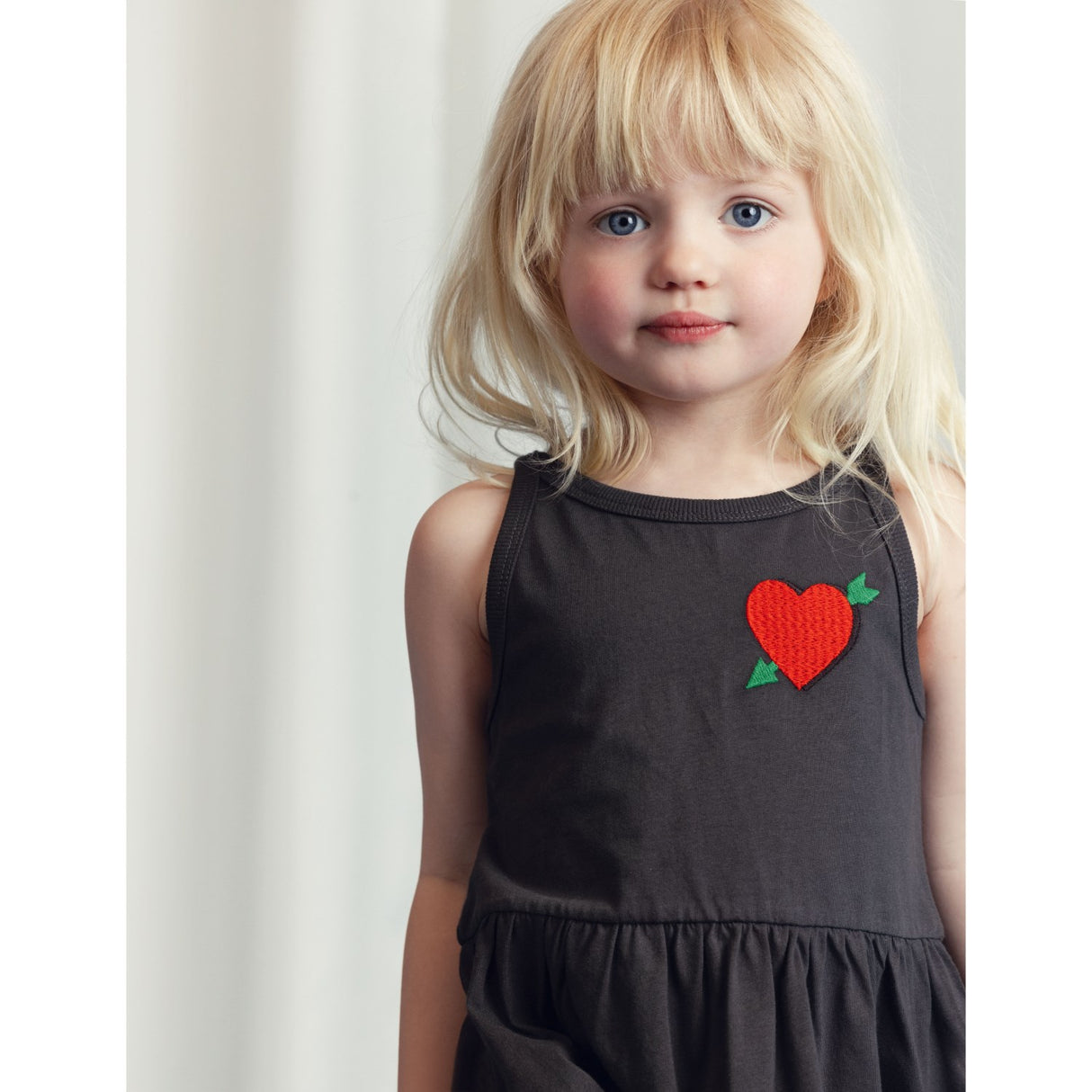 Mini Rodini Black Arrowed Heart Embroidery Tank Dress