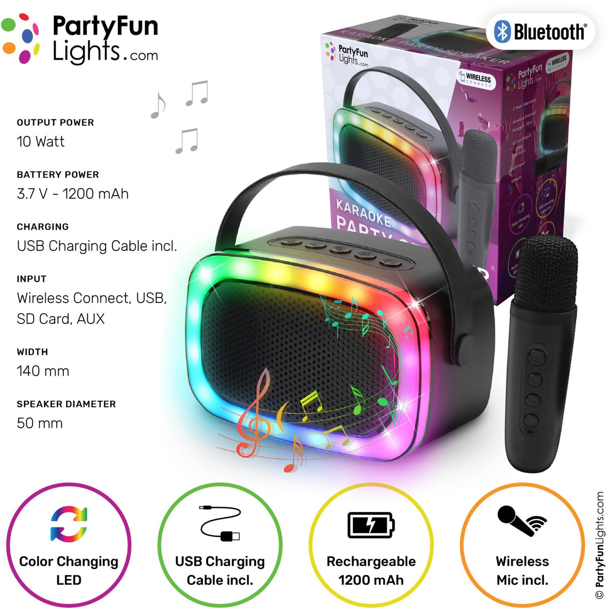 Party Funlight Mini Karaoke Speaker with Wireless Microphone