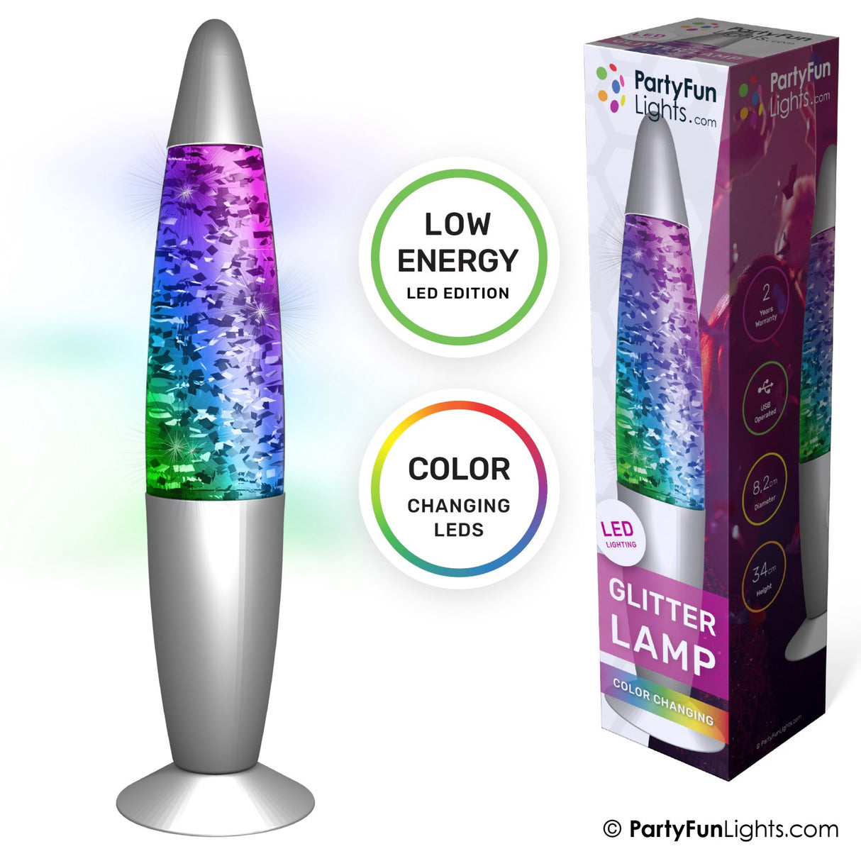 Party Funlight Glitter Lamp - Multicolour H: 34cm
