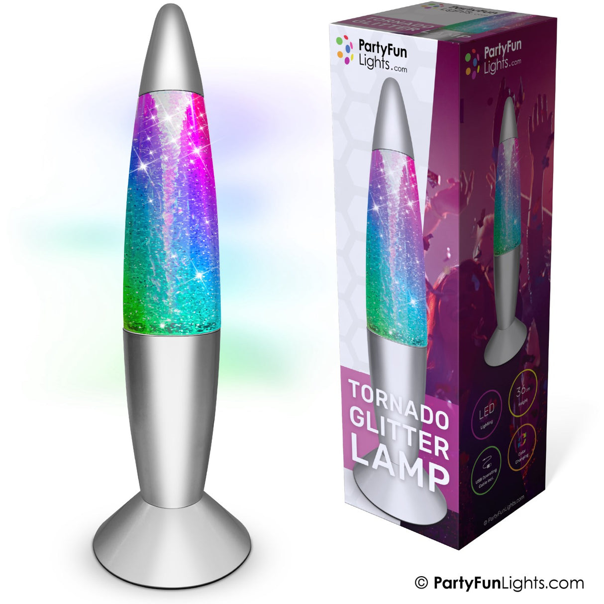 Party Funlight Tornado Glitter Lamp - Multicolor H: 36cm