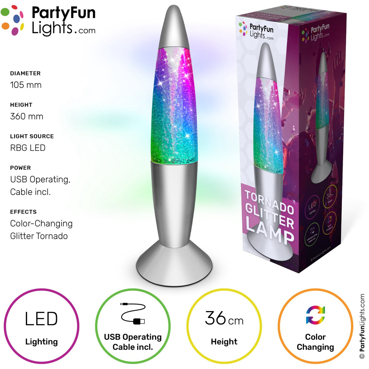 Party Funlight Tornado Glitter Lamp - Multicolor H: 36cm
