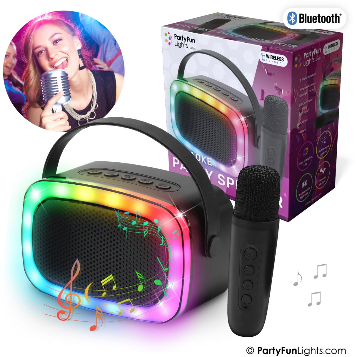 Party Funlight Mini Karaoke Speaker with Wireless Microphone
