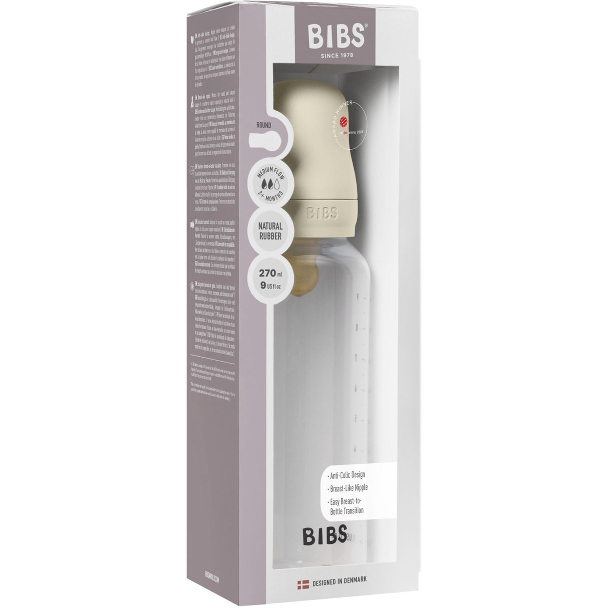 Bibs Ivory Bibs Baby Bottle Round Latex 1 Pack 270 ml Medium Flow