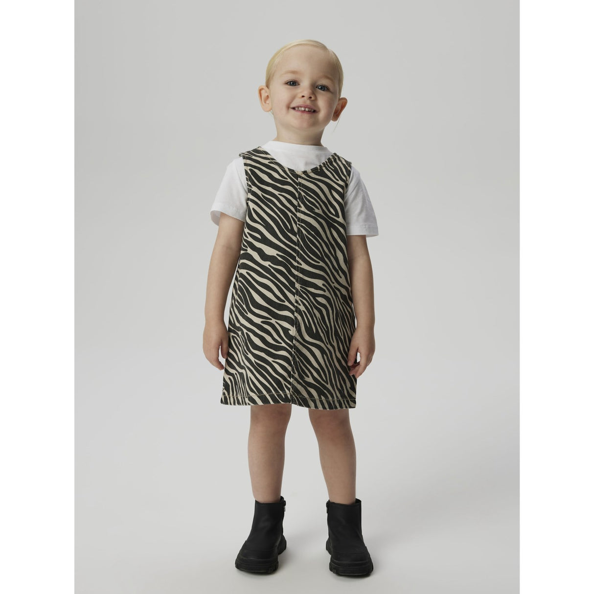 Name It Cement Black Zebra Zebra Twill Spencer Dress