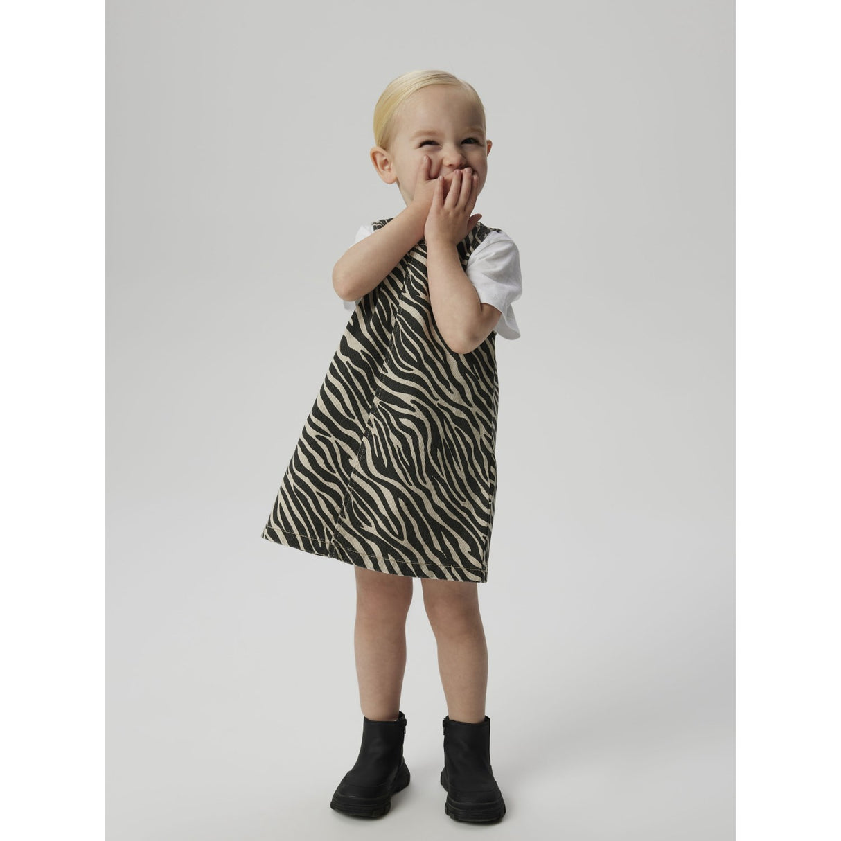 Name It Cement Black Zebra Zebra Twill Spencer Dress