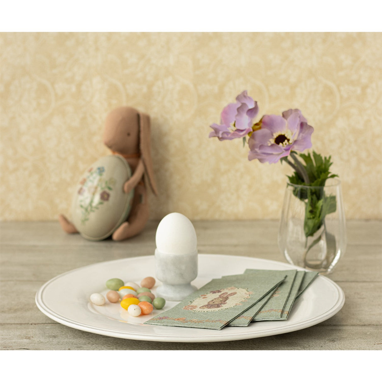 Maileg Napkin, Lapin De Pâques - Green/Rose