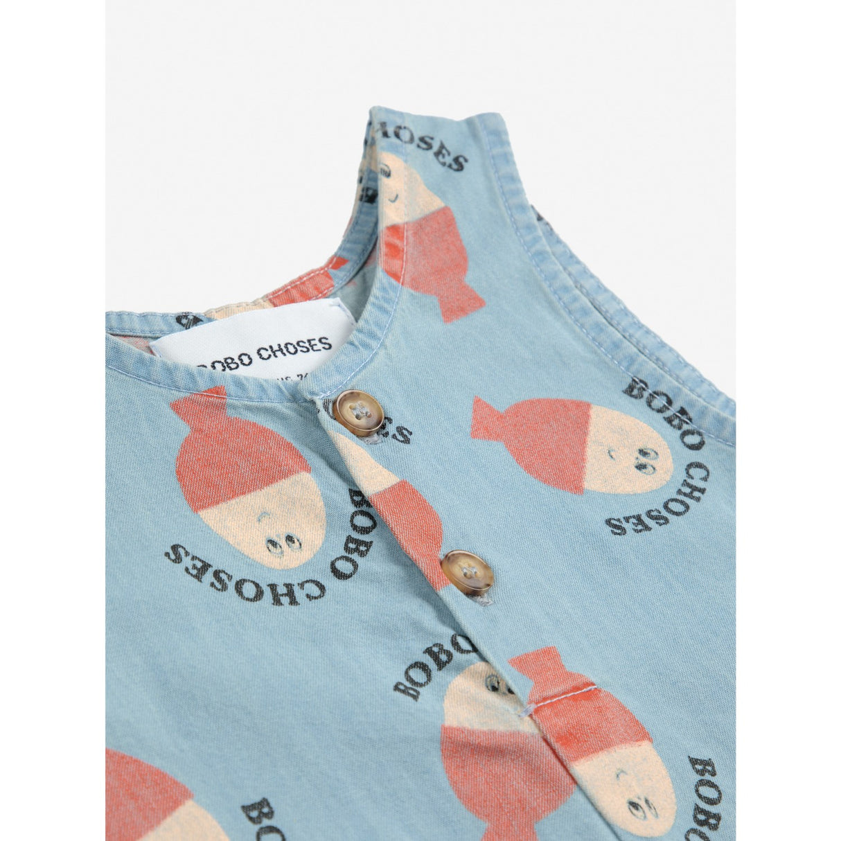 Bobo Choses Light Blue Morning Egg All Over Denim Playsuit