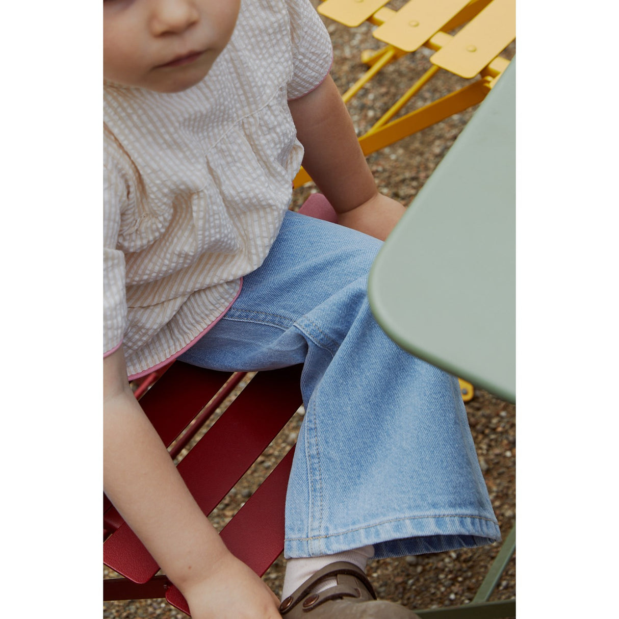 COPENHAGEN COLORS Lt Blue Indigo Washed Organic Denim Pants Wide Leg W Rope Deco