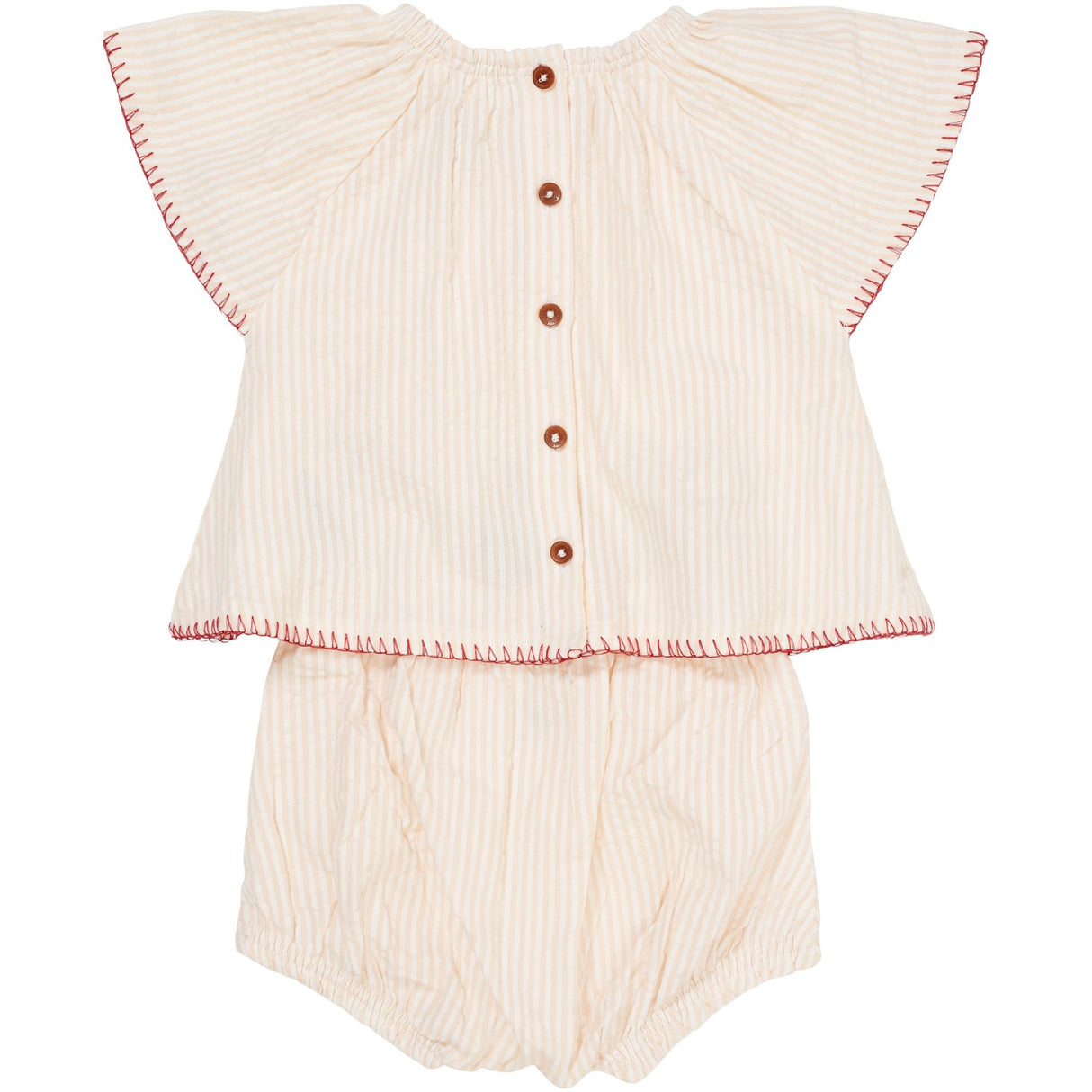 COPENHAGEN COLORS Dusty Rose W Cream Stripe W. Berry Seersucker Baby Set W. Embroidery