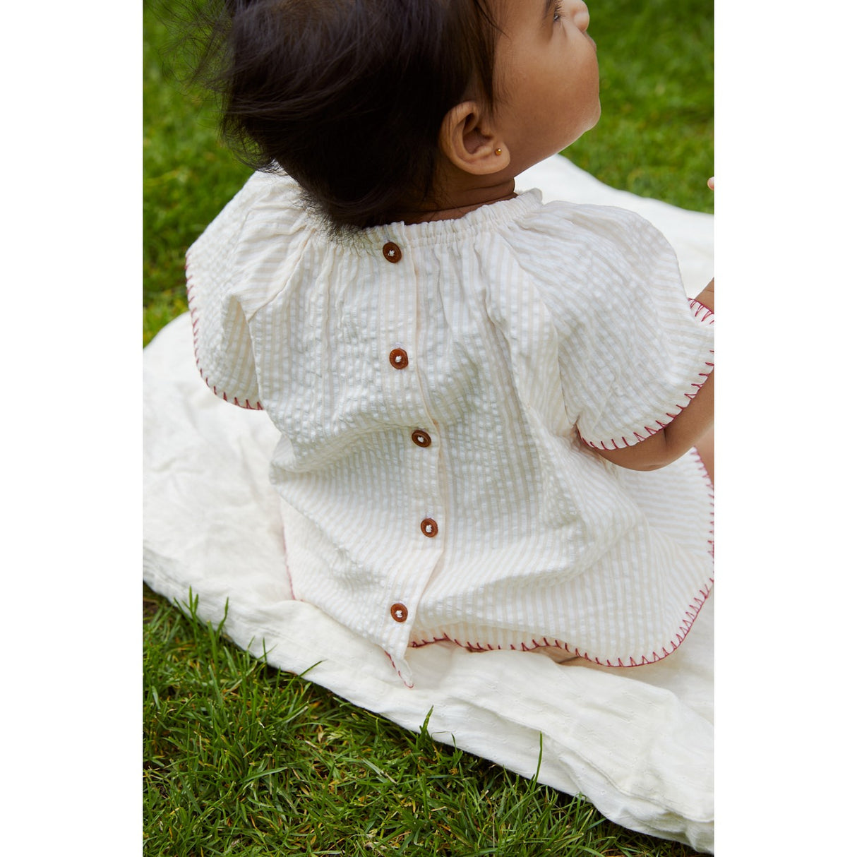 COPENHAGEN COLORS Dusty Rose W Cream Stripe W. Berry Seersucker Baby Set W. Embroidery