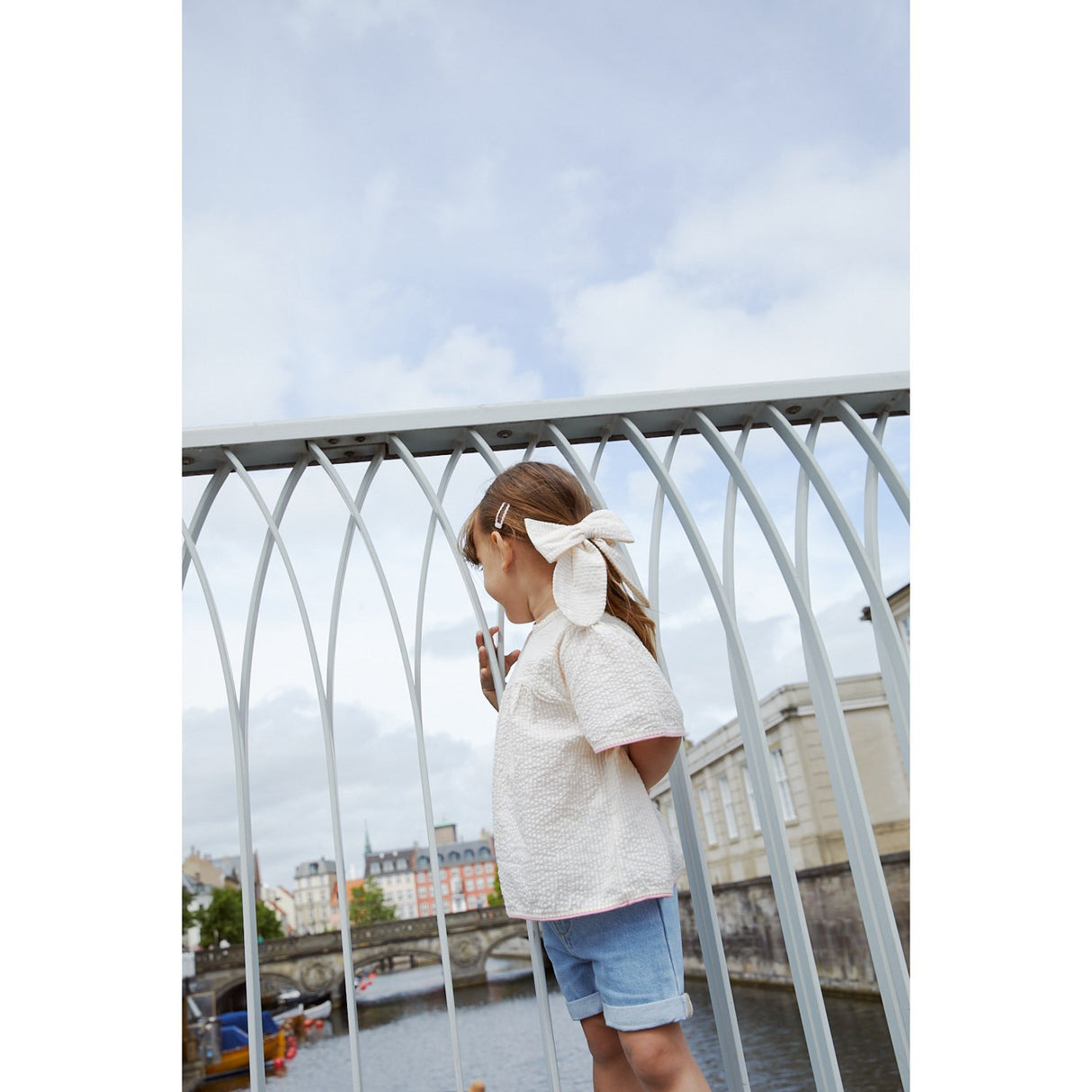 COPENHAGEN COLORS Dusty Rose W Cream Stripe W. Pink Seersucker Blouse W. Contrast Edge