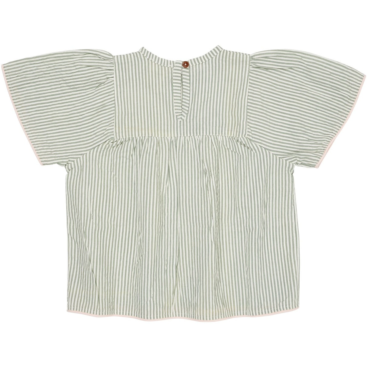 COPENHAGEN COLORS Green W Cream Stripe W. Dusty Rose Seersucker Blouse W. Contrast Edge