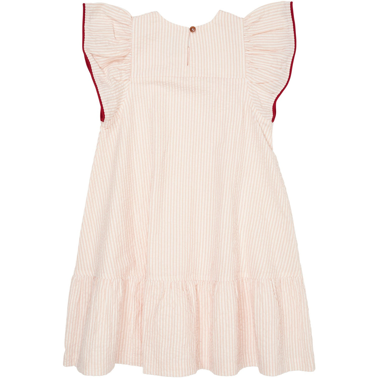 COPENHAGEN COLORS Dusty Rose W Cream Stripe W. Berry Seersucker Dress W. Frill Sleeves