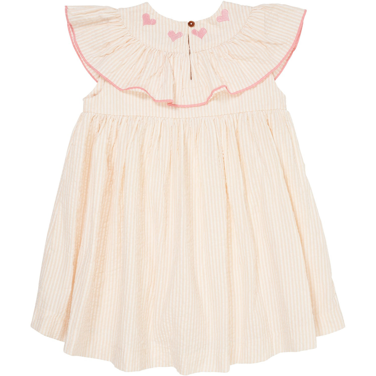 COPENHAGEN COLORS Dusty Rose W Cream Stripe W. Pink Seersucker Dress W. Heart