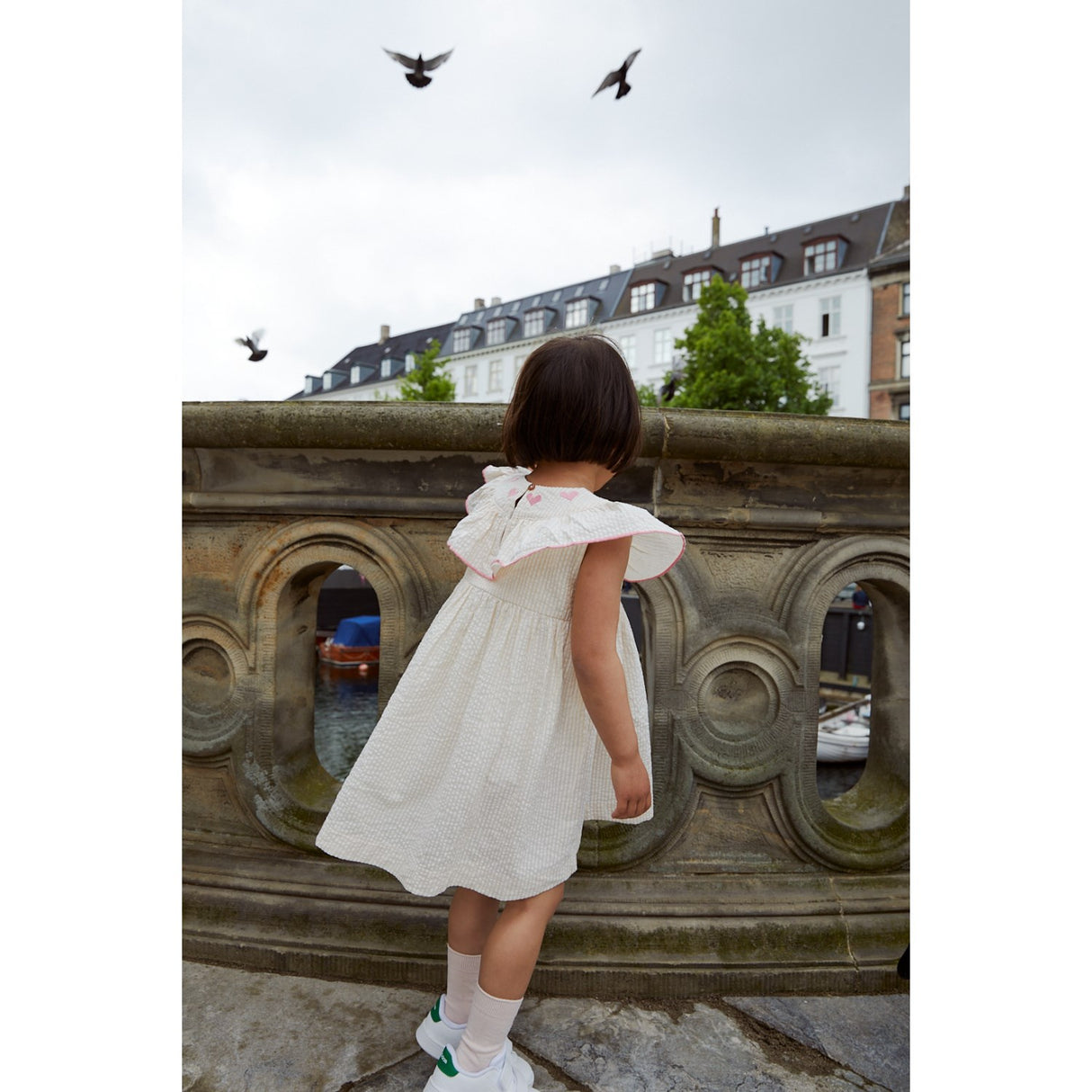 COPENHAGEN COLORS Dusty Rose W Cream Stripe W. Pink Seersucker Dress W. Heart
