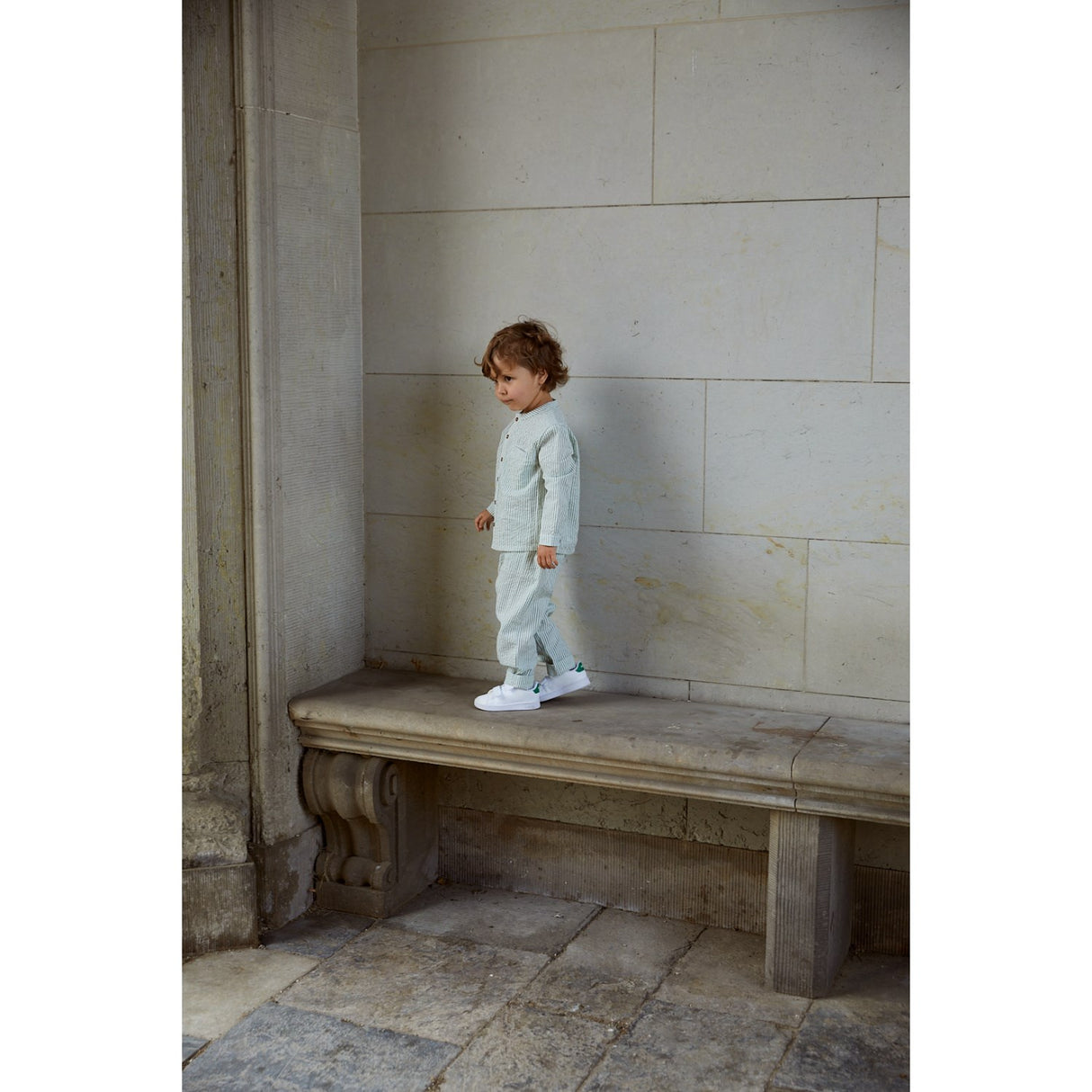 COPENHAGEN COLORS Green W Cream Stripe Seersucker Pants