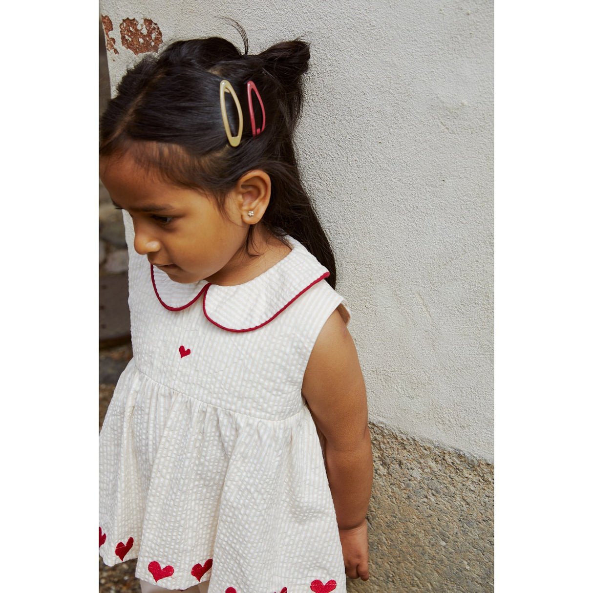 COPENHAGEN COLORS Dusty Rose W Cream Stripe W. Berry Seersucker Ss Blouse W. Hearts